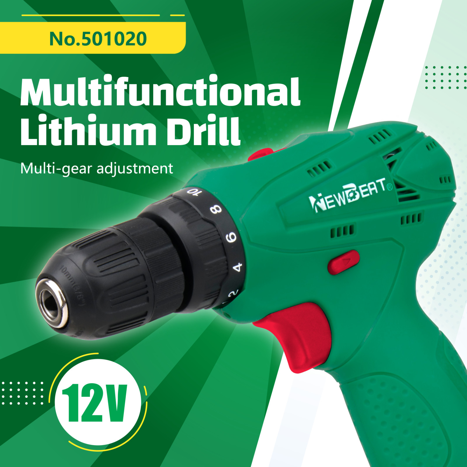 12V Cordless Drill Electric Screwdriver 2 Speed 18+1 Torque 20Nm Power Tool