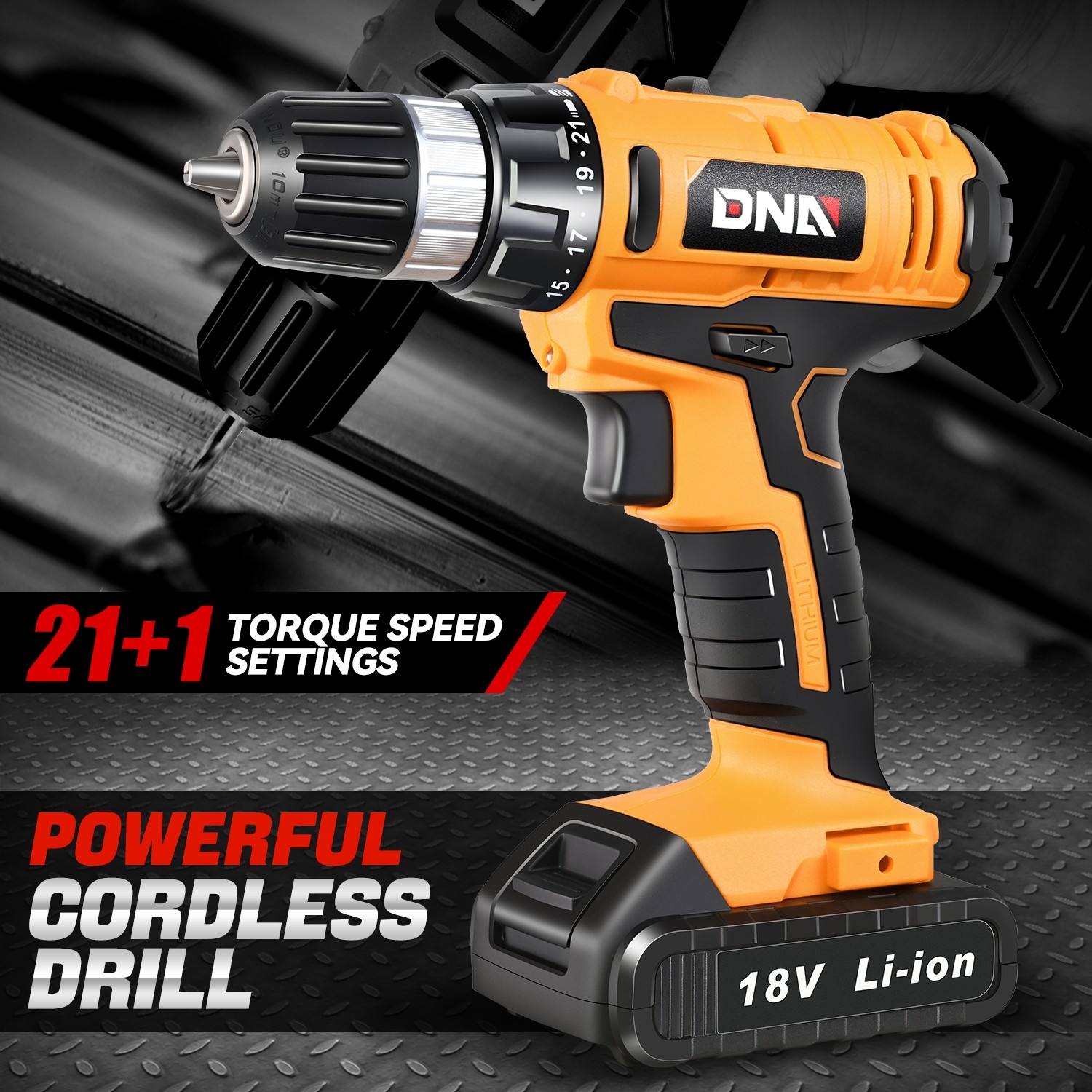 18V 3/8&Prime; 21+1 Torque Setting Cordless Drill Driver w/ Battery Charger Orange