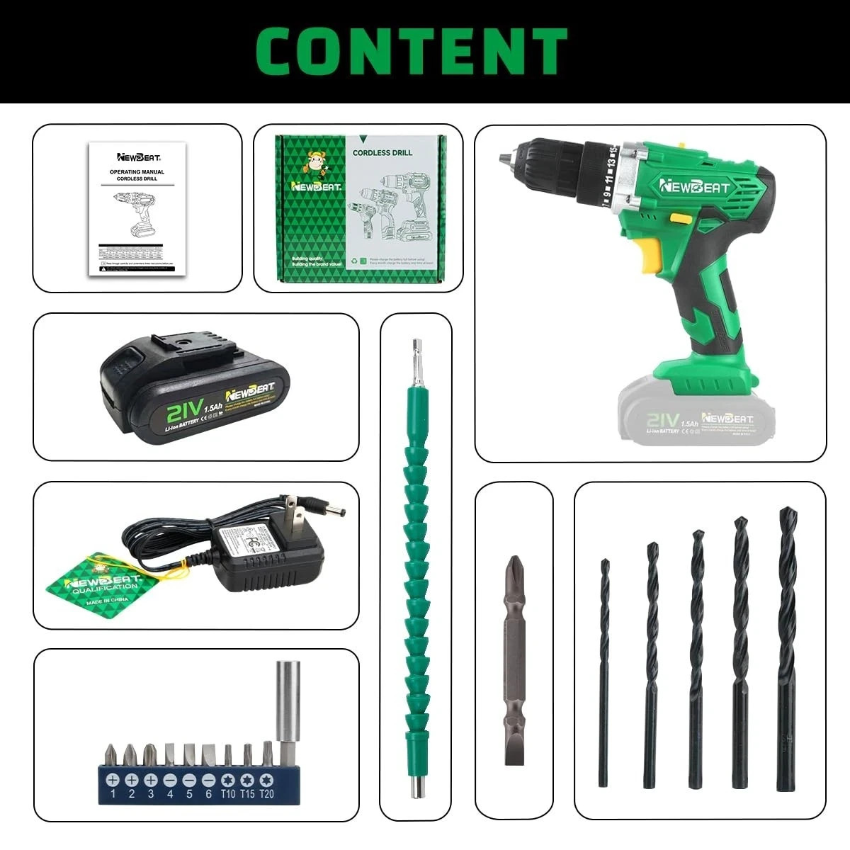 21V Max Cordless Drill Driver Power Tool Kit Electric Screwdriver w/ Hard Case