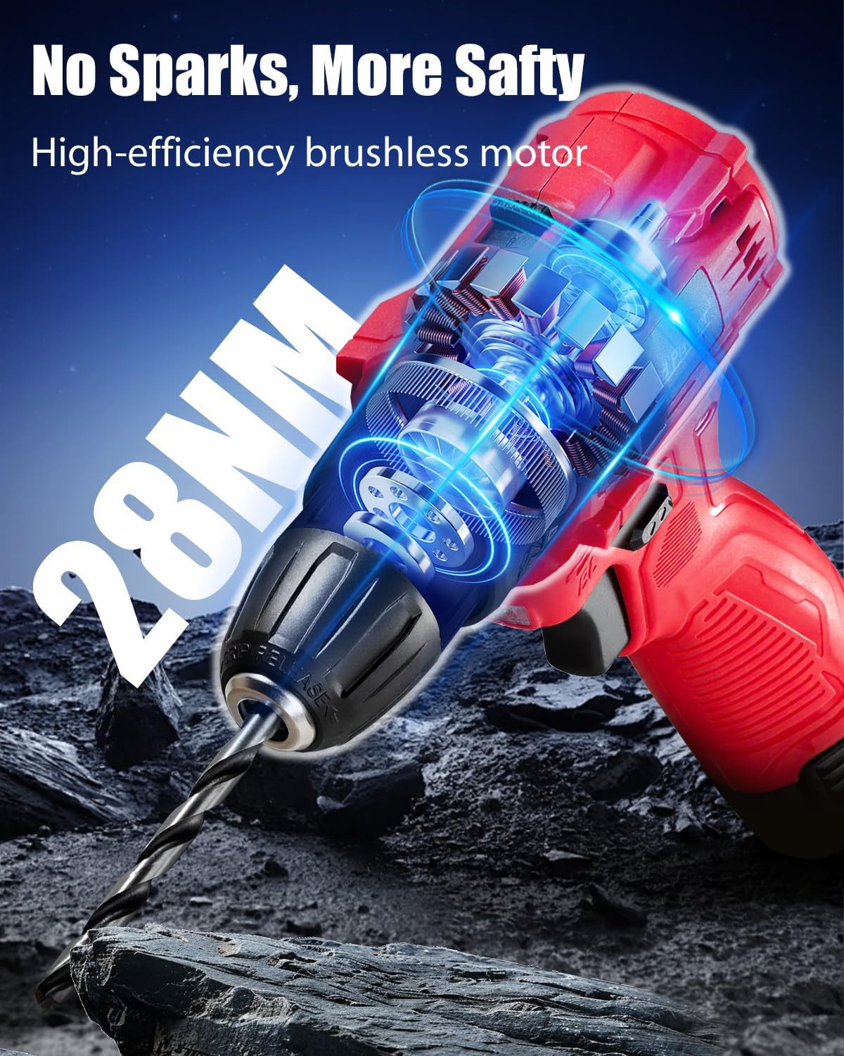 Brushless Power Drill Set, 2-Speed Control, 3/8-Inch Keyless Chuck & 25+1 Pos…