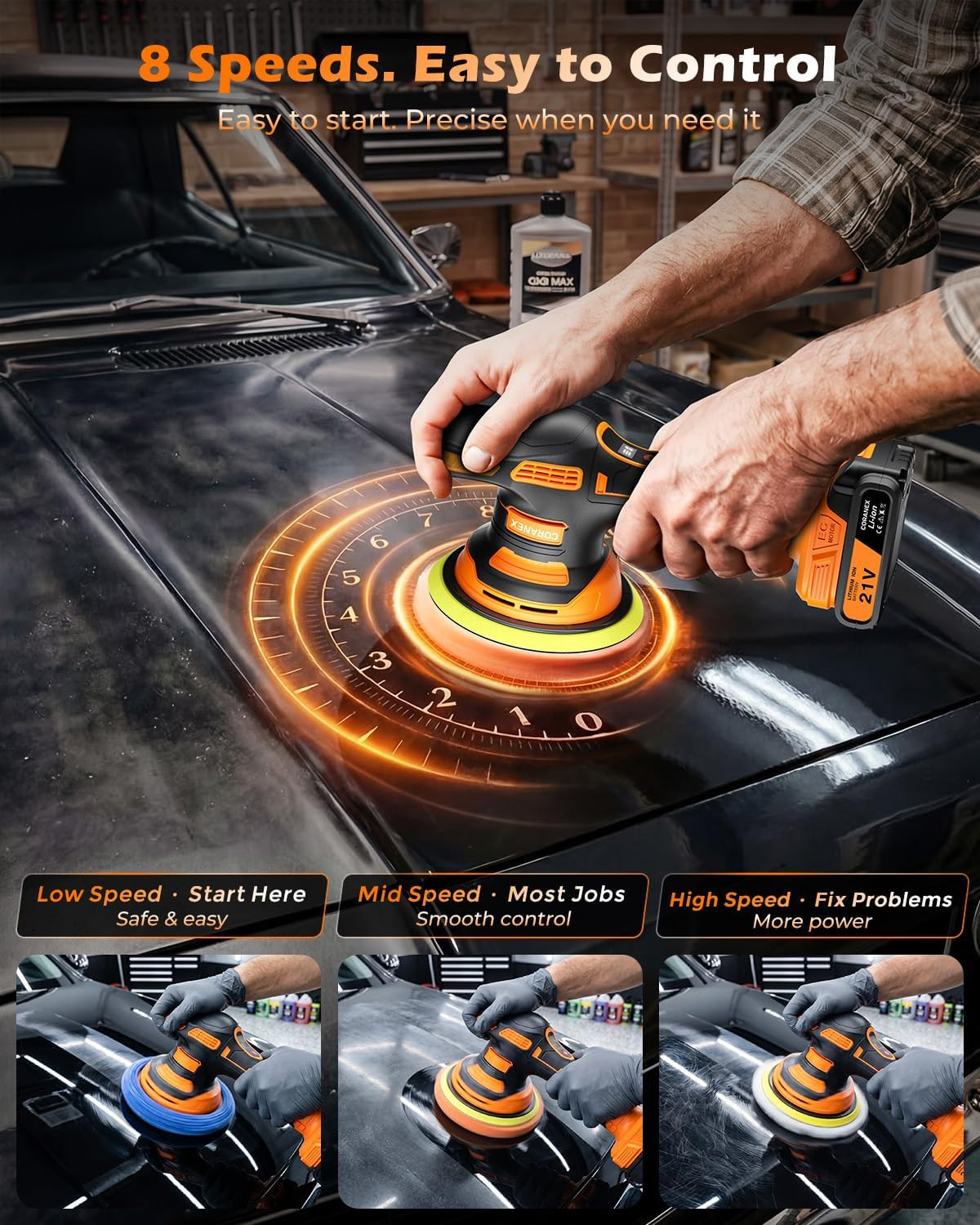 8-Speed Cordless Car Buffer Polisher Kit, 28 PCS Complete Kit | Long Runtime, Ha