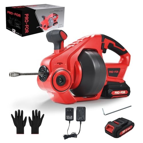 20V Cordless Electric Drain Auger, 25Ft Auto-Feed Drain Snake, Replaceable