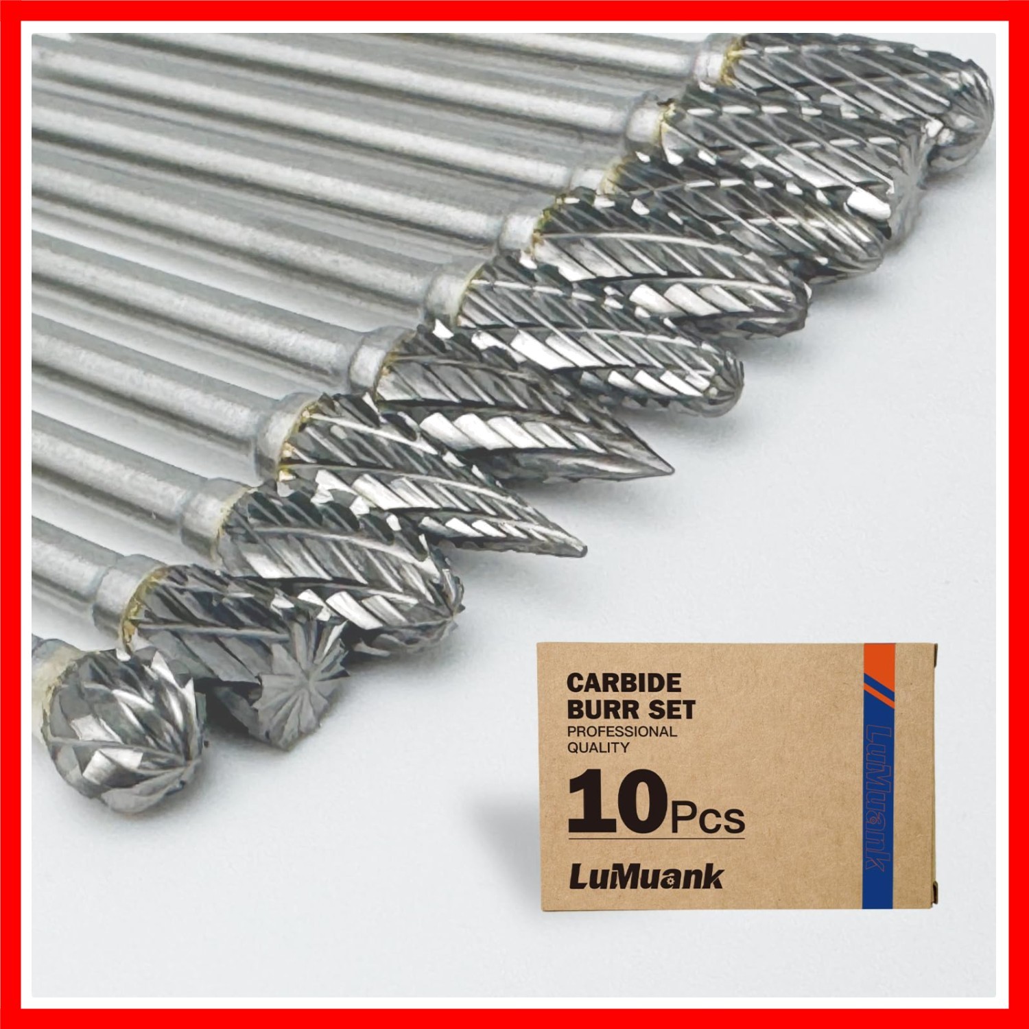 10Pcs Carbide Burr Set 1/8&Prime; Rotary Tool Bits Double Cut for Dremel Grinding