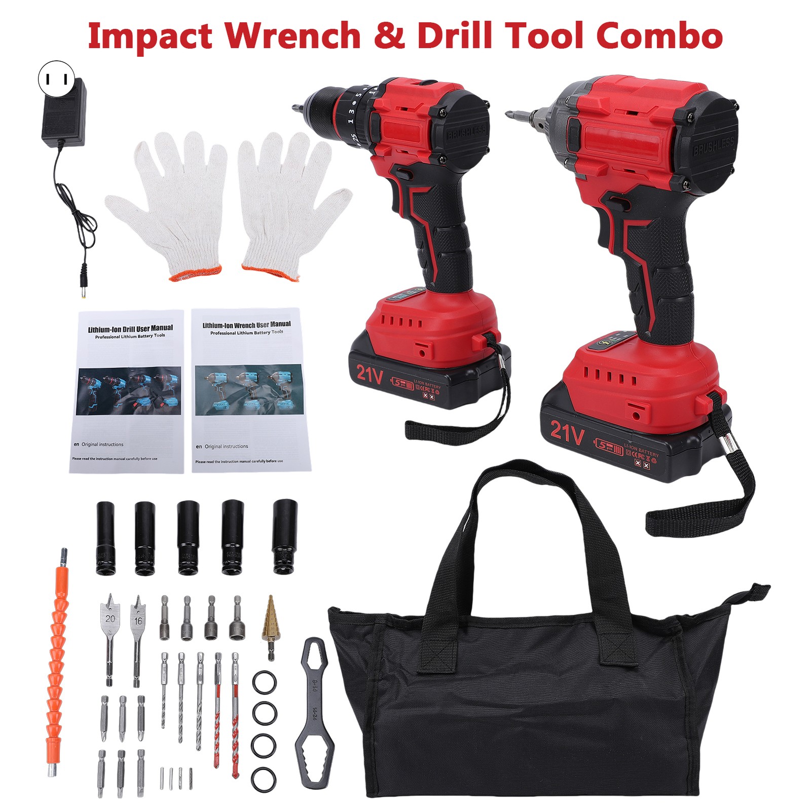 21V 350N 2400RPM Impact Wrench 1/2&Prime; Impact Drill Brushless Motor Tool Combo v1