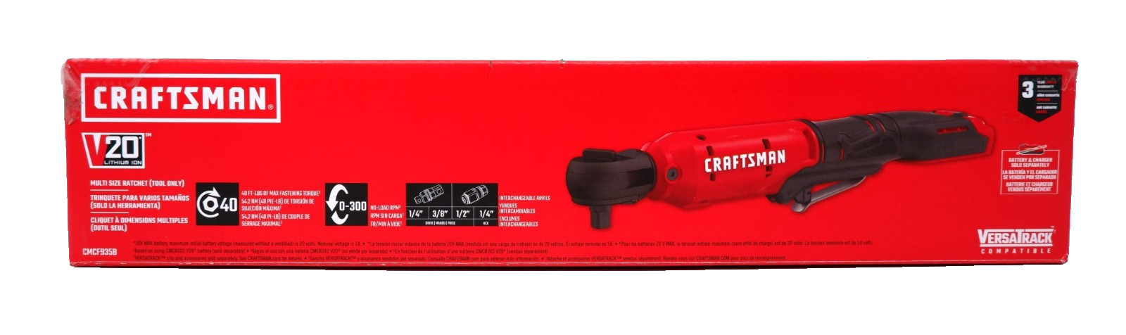 CRAFTSMAN CMCF935B V20 20V MULTI-SIZE RATCHET WRENCH 1/4,3/8,1/2&Prime; (BARE) – NEW!