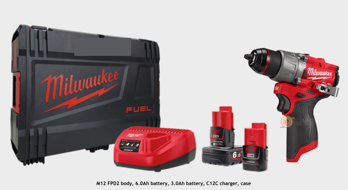 Milwaukee M12 FPD2 HammerDrill BL 3Ah+6Ah 12V 1550Rpm 22500bpm 45Nm Charger_220V