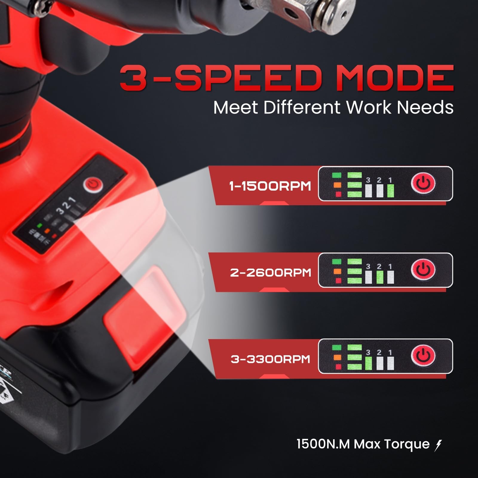 Cordless Impact Wrench 1/2&Prime;, 1106 FT-lbs 1500Nm Brushless Impact Gun