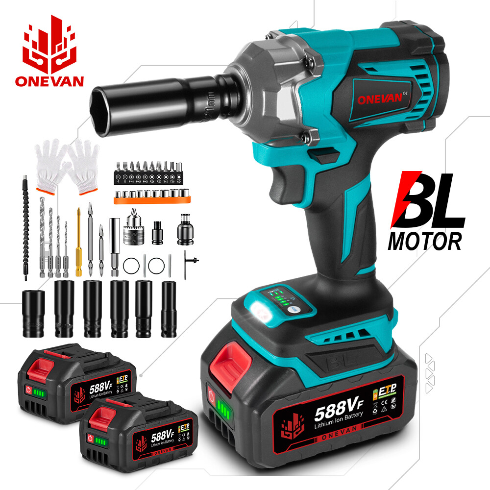 1200Nm Cordless Impact Wrench 1/2 » Brushless Torque High Power Driver 2 Battery