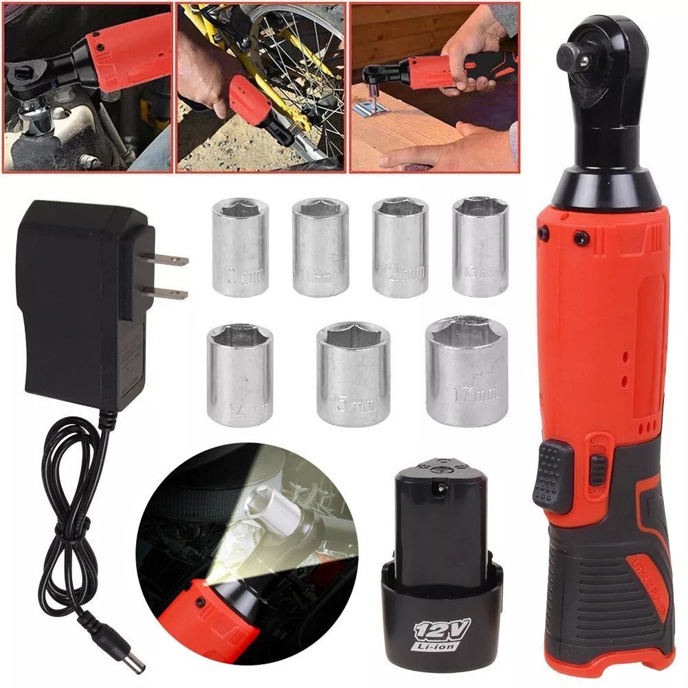 Electric Cordless Ratchet 3/8&Prime; Right Angle Wrench Impact Power Tool with Battery