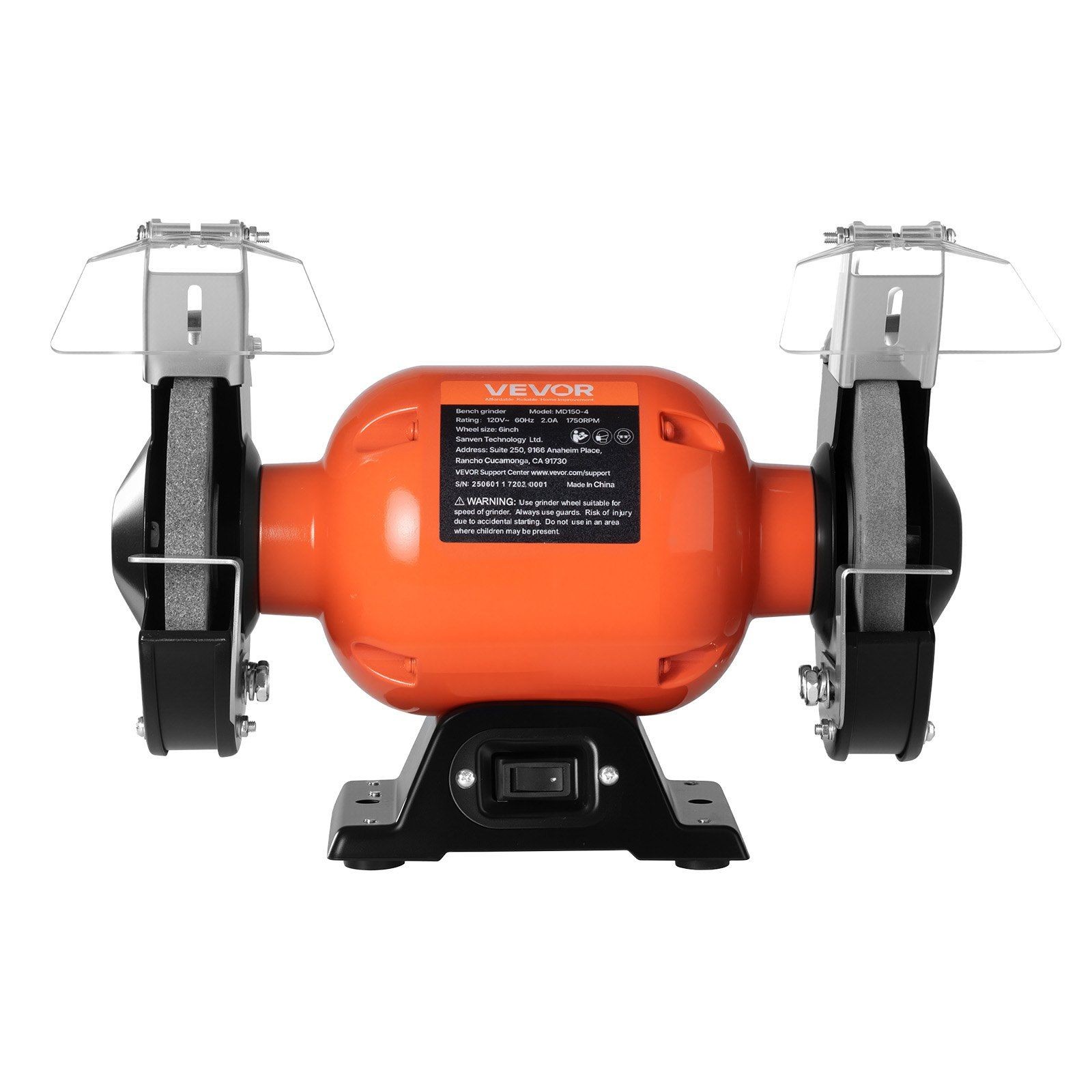 6-Inch Bench Grinder 1750RPM w/36&60-Grit Alumina Wheels, Tool Rest, Eye Shield