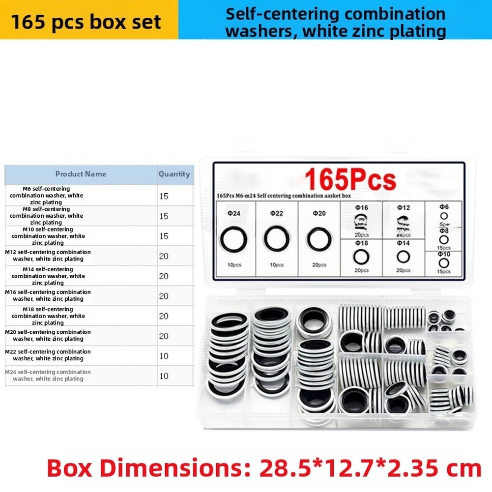 165 pcs Metric Self Centering Washers Zinc Plated with Bonded Rubber M6 For M24