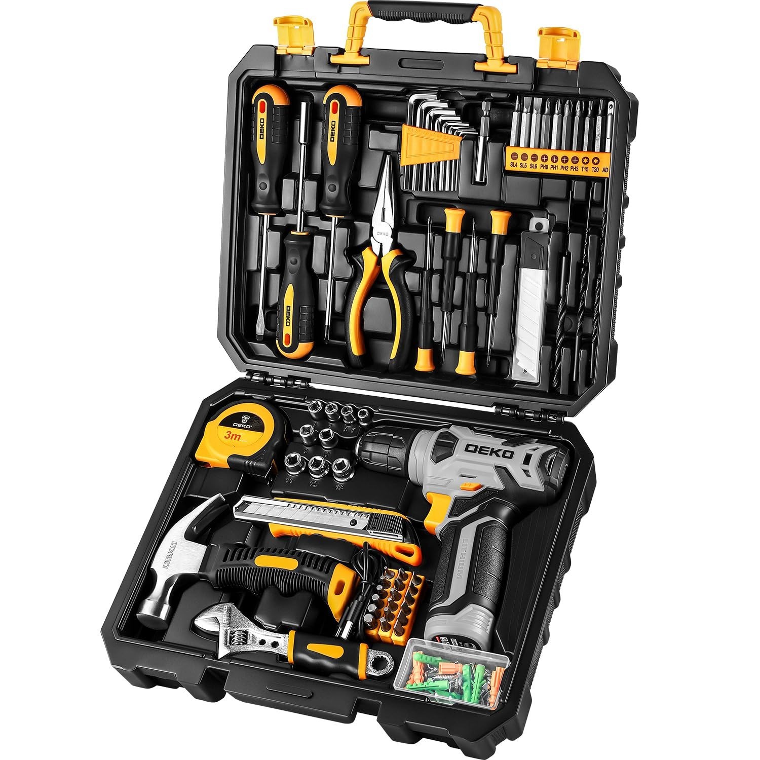 126PCS DIY Handyman Tool Set 8V Electric Drill Portable Organizer Tool Box Kit