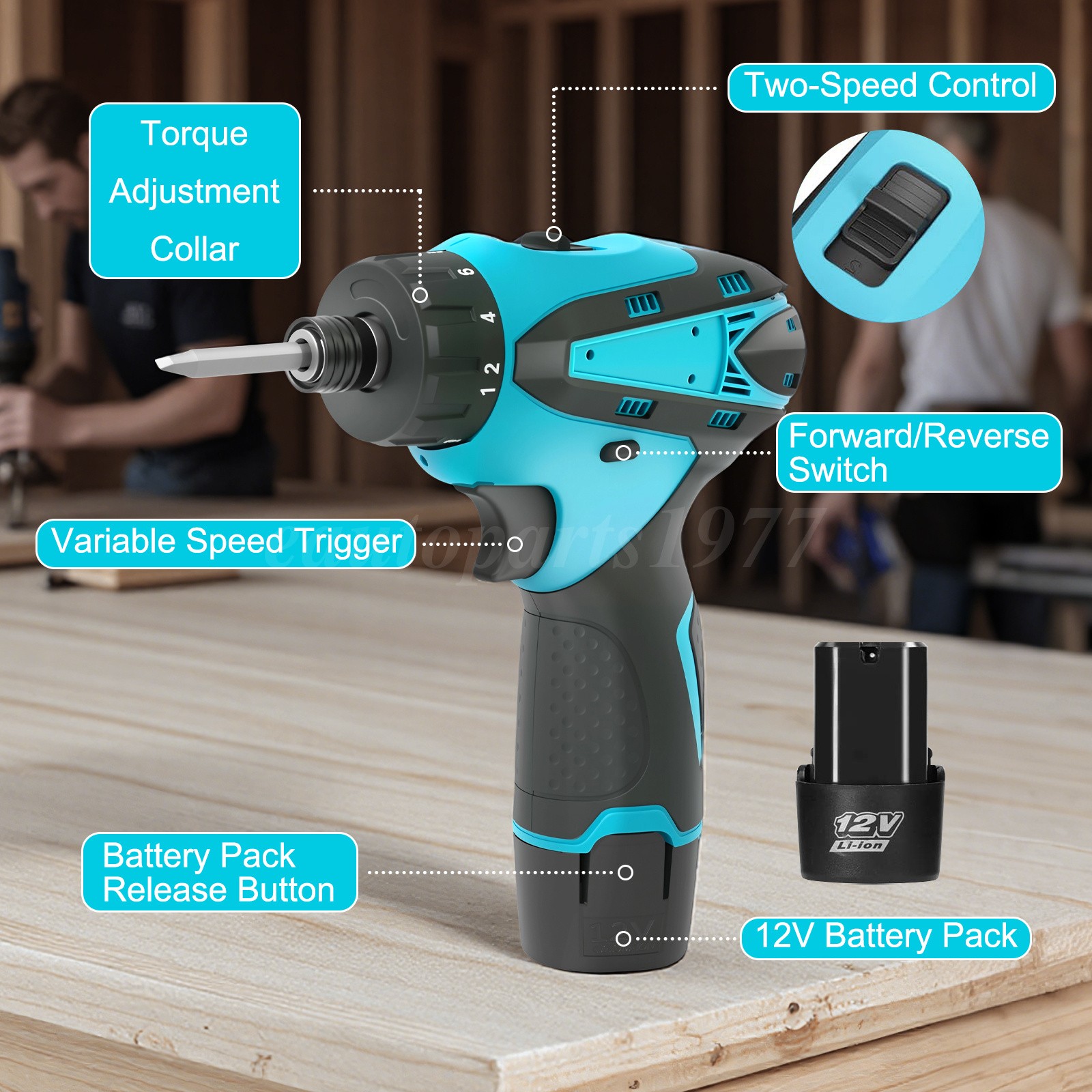12V Cordless Screwdriver,180N.m Brushless Electric Hammer Drill with 2 Batteries