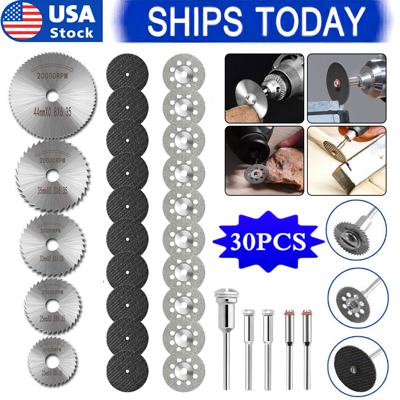 30Pcs Cutting Wheel Set Drill for Dremel Rotary Tool Accessories w/ 1/8&Prime; Mandrel