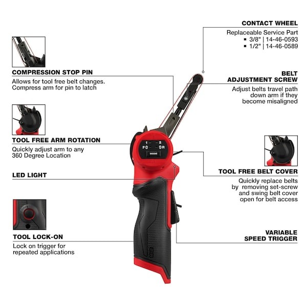 Milwaukee Tool 2483-20 M12 Fuel 3/8 In. X 13 In. Bandfile