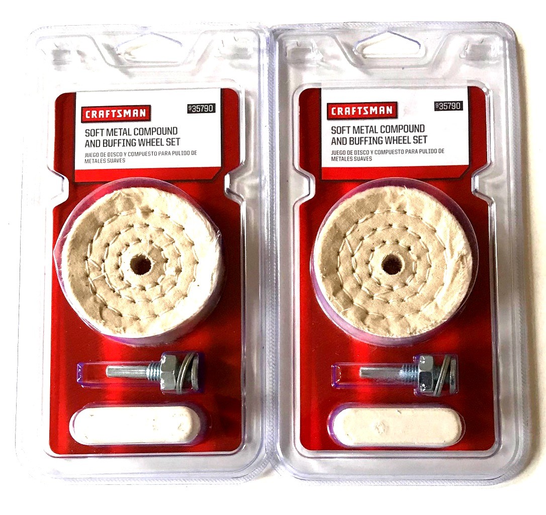 2 CRAFTSMAN 3PC 3&Prime; SOFT METAL BUFFING WHEEL PAD COMPOUND & MANDREL SETS 935790