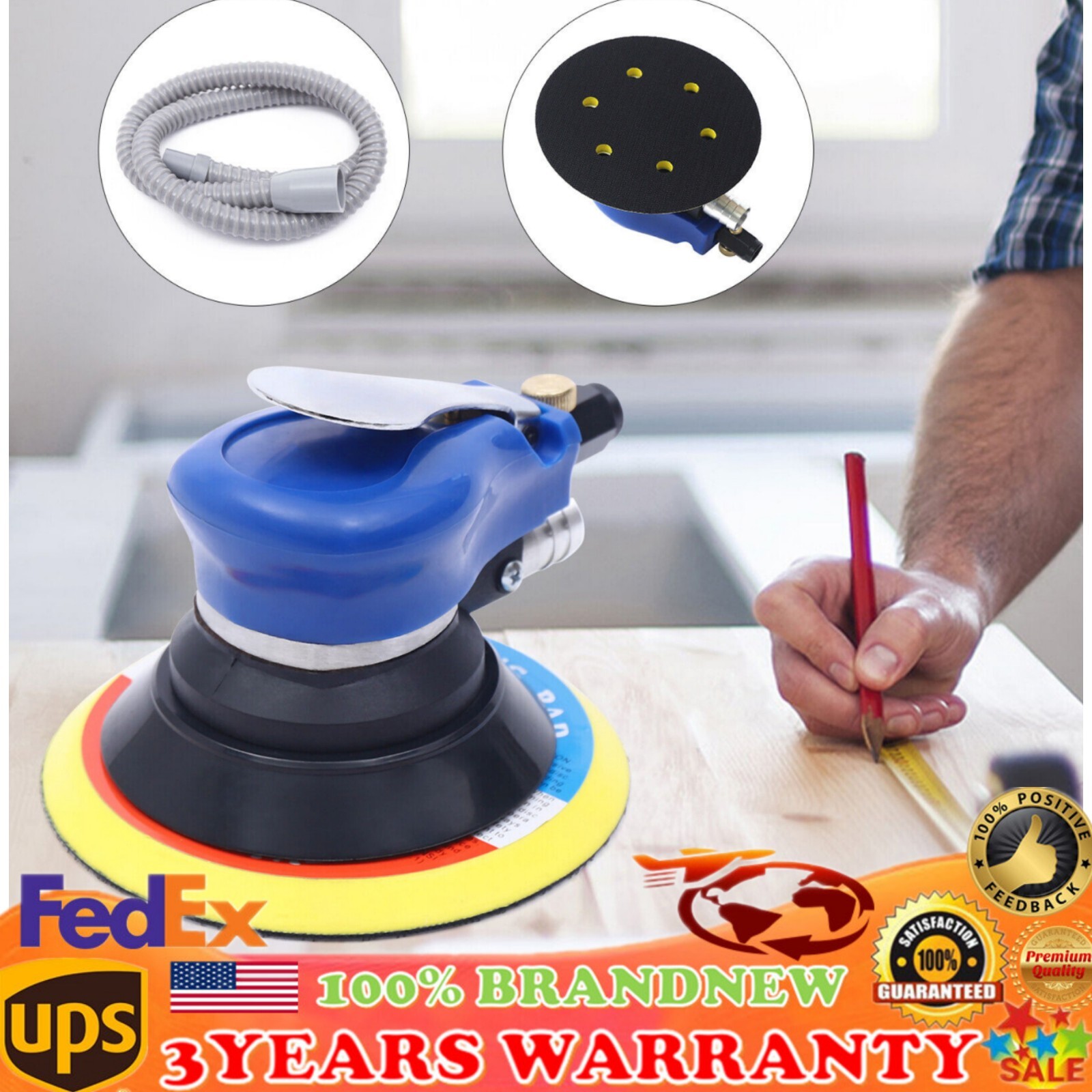 NEW 6 » Air Palm Orbital Sander Random Hand Sanding Pneumatic Round 10000RPM USA