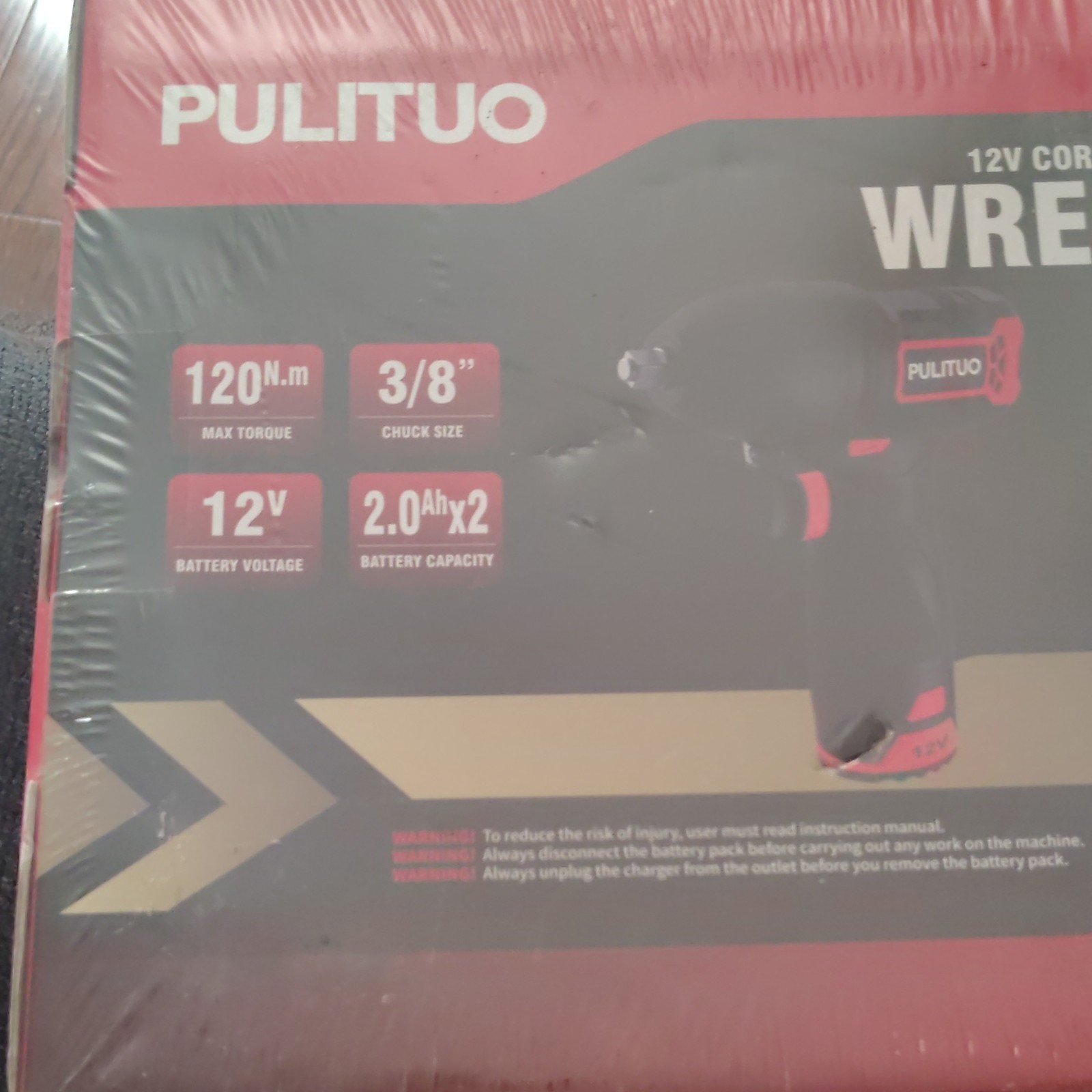 PULITUO 12V Brushless Cordless Impact Wrench 3/8 in 120 N·m 2×2.0Ah