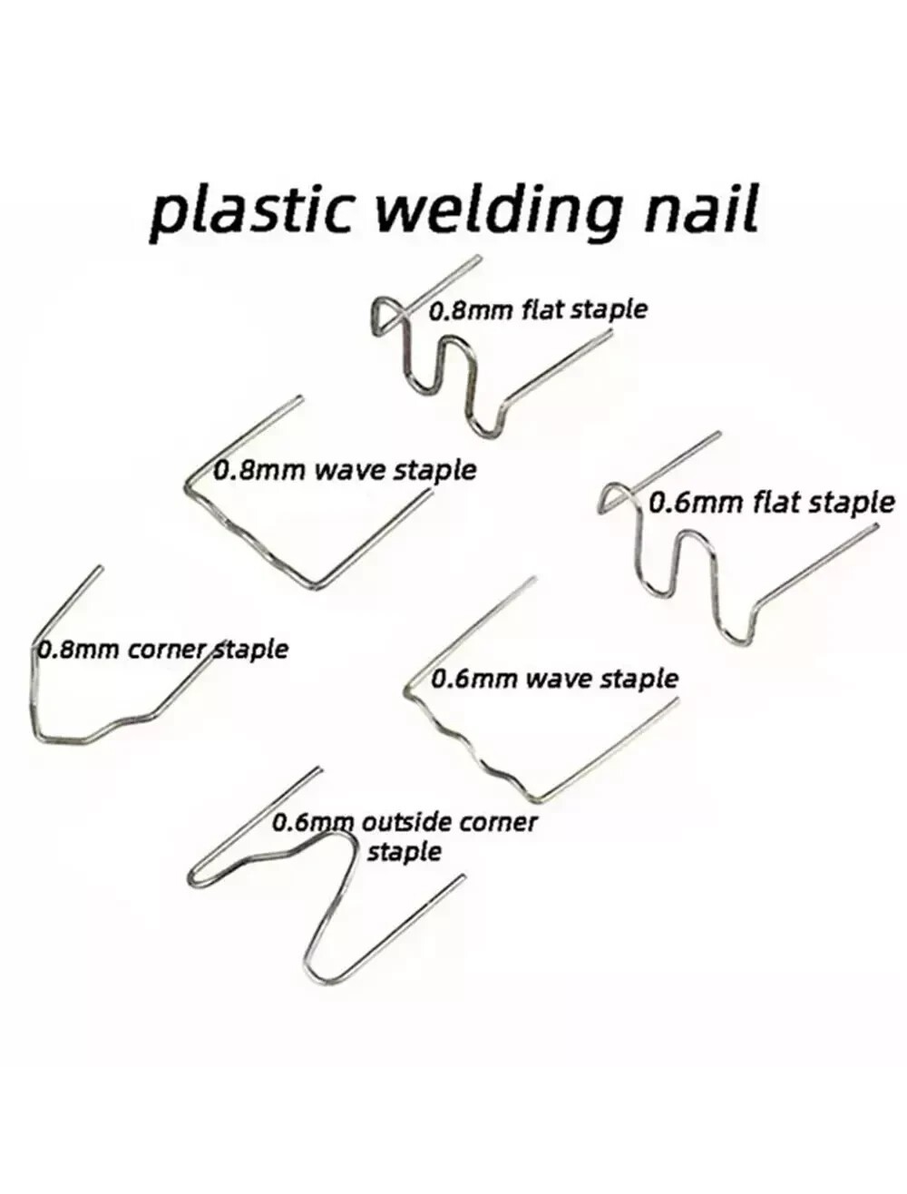 600 Pcs/Set, Plastic Welding Nails, 6 Styles, with Storage Case, 0.6-0.8 Mm Vari