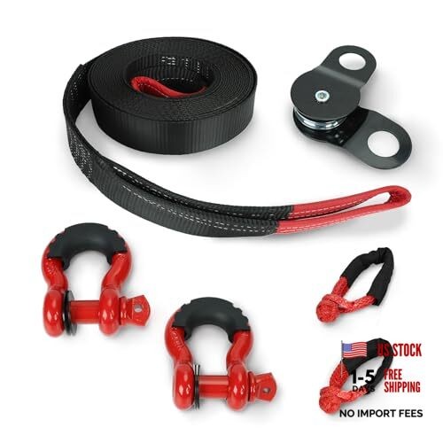 Heavy Duty Recovery Kit, 3&Prime; x 30&prime; 14000lbs Tow Strap with 1/2&Prime; Soft Shackle Red