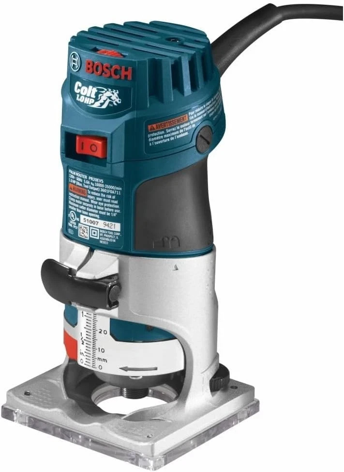 BOSCH PR20EVS Colt 1.0 HP Variable-Speed Palm Router – 5.6 Amp Motor, Soft Start
