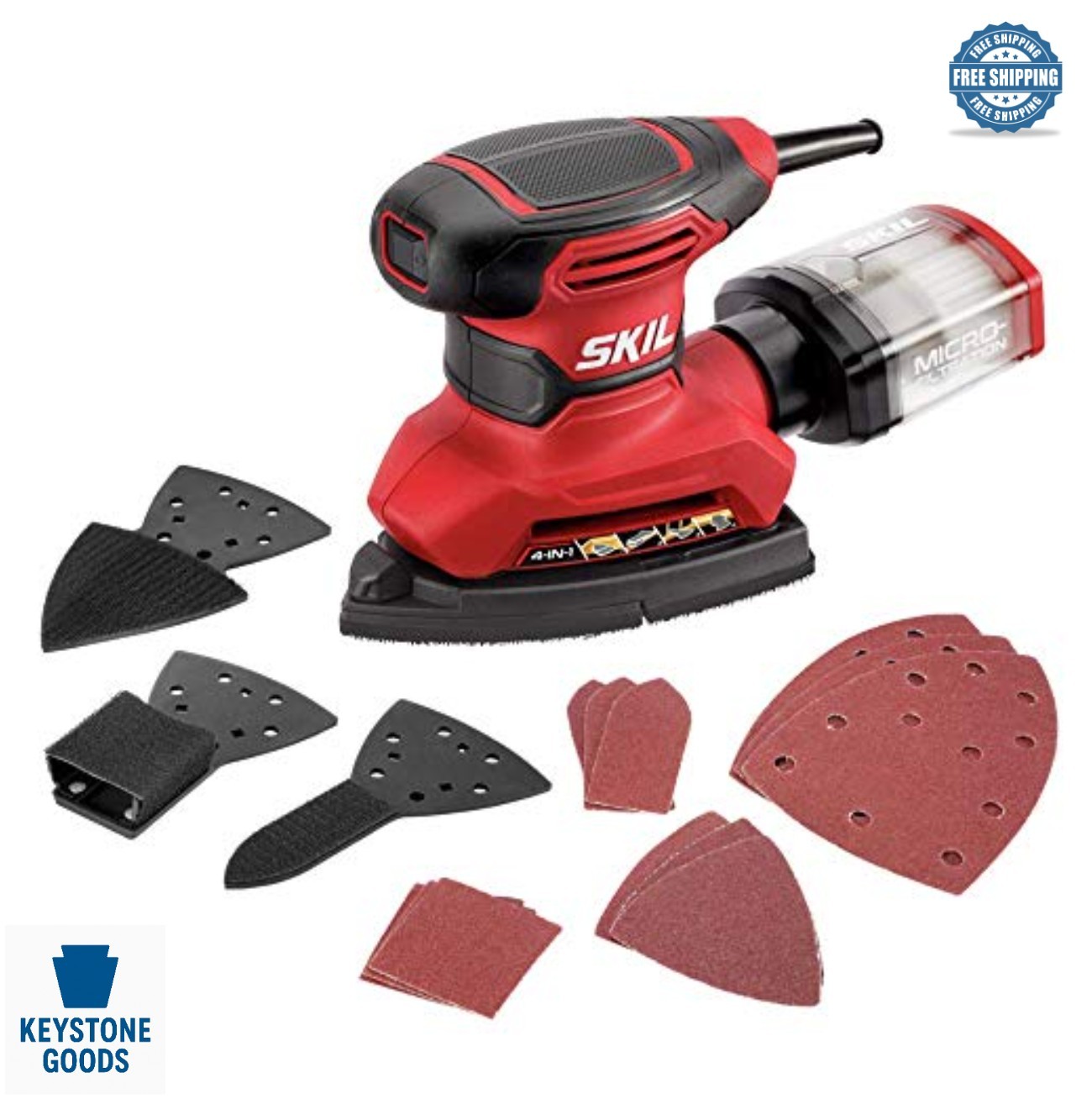 Corded Detail Sander 4-in-1 1.2A 13500 OPM Micro-Filter Dust Box Attachments