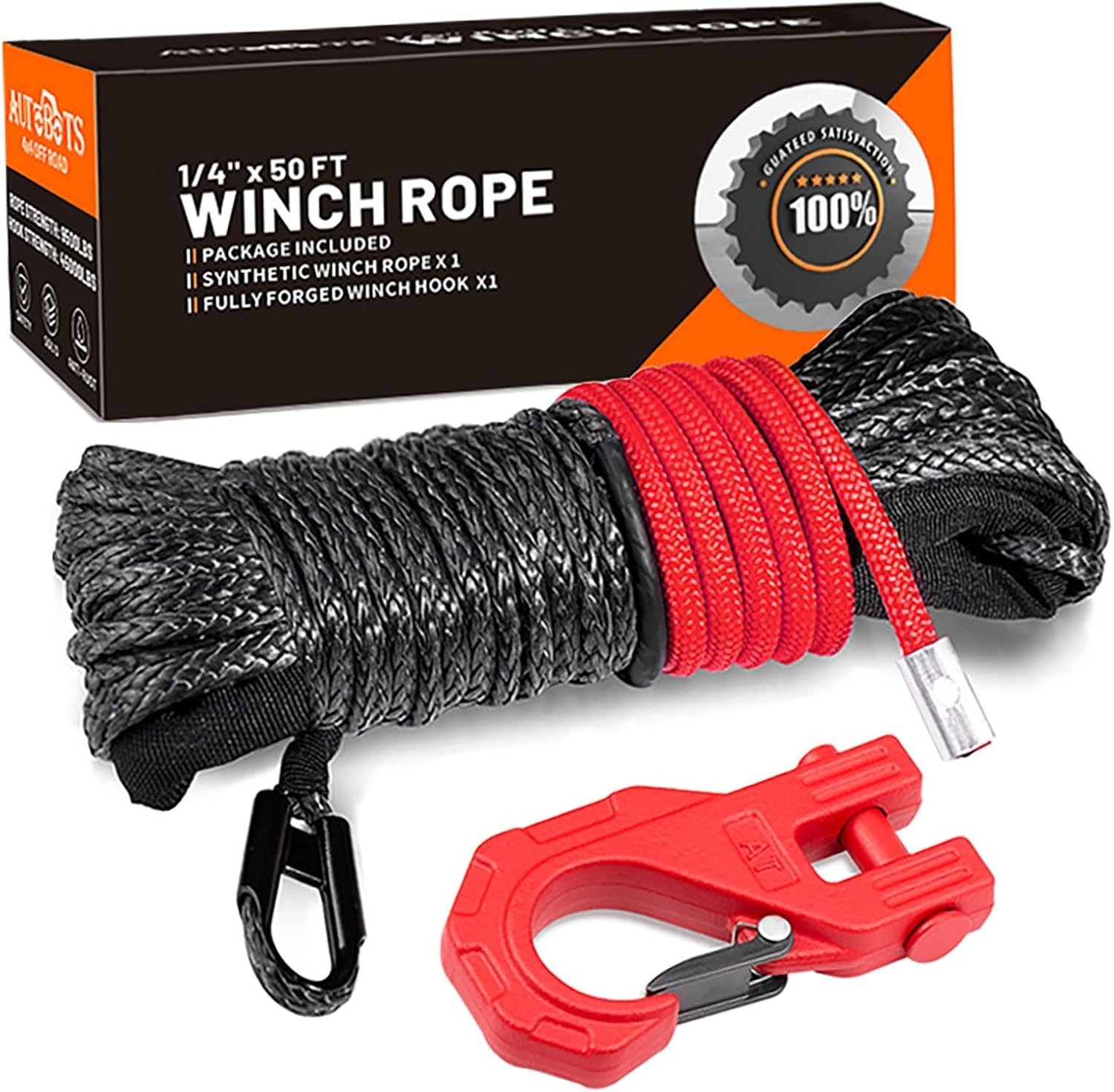 Synthetic Winch Rope 1/4&Prime; X 50 Ft，Max 9500lbs Winch Rope with Heavy Duty