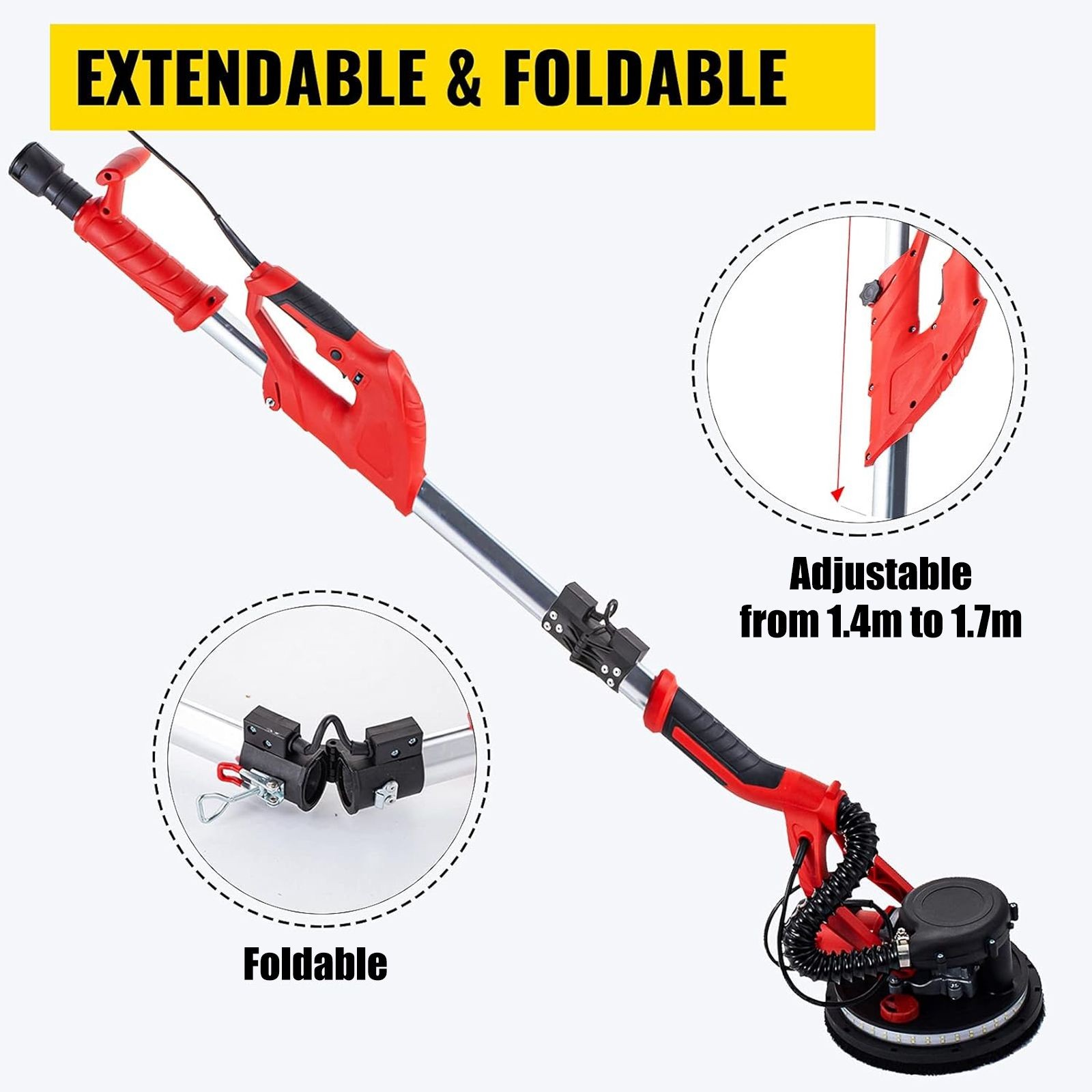 850W Electric Drywall Sander Variable Speed 800-1750 RPM LED Light