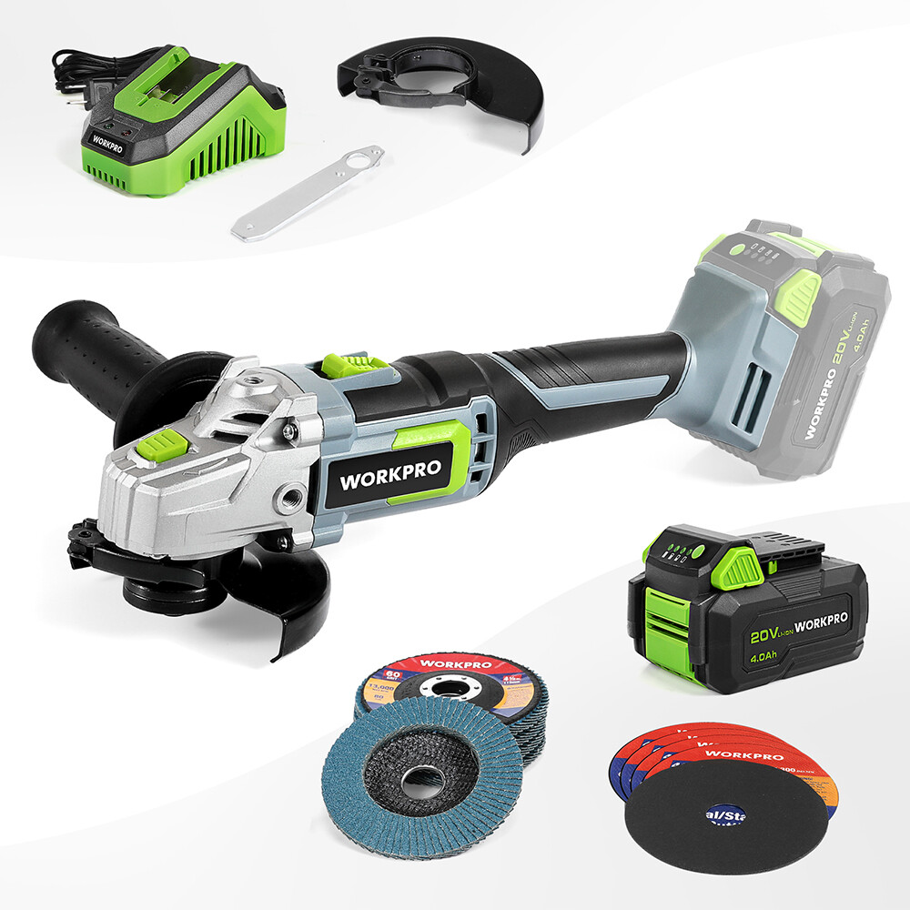 WORKPRO 20V Cordless Angle Grinder Kit 4-1/2 Inch Lightweight Angle Grinder Tool