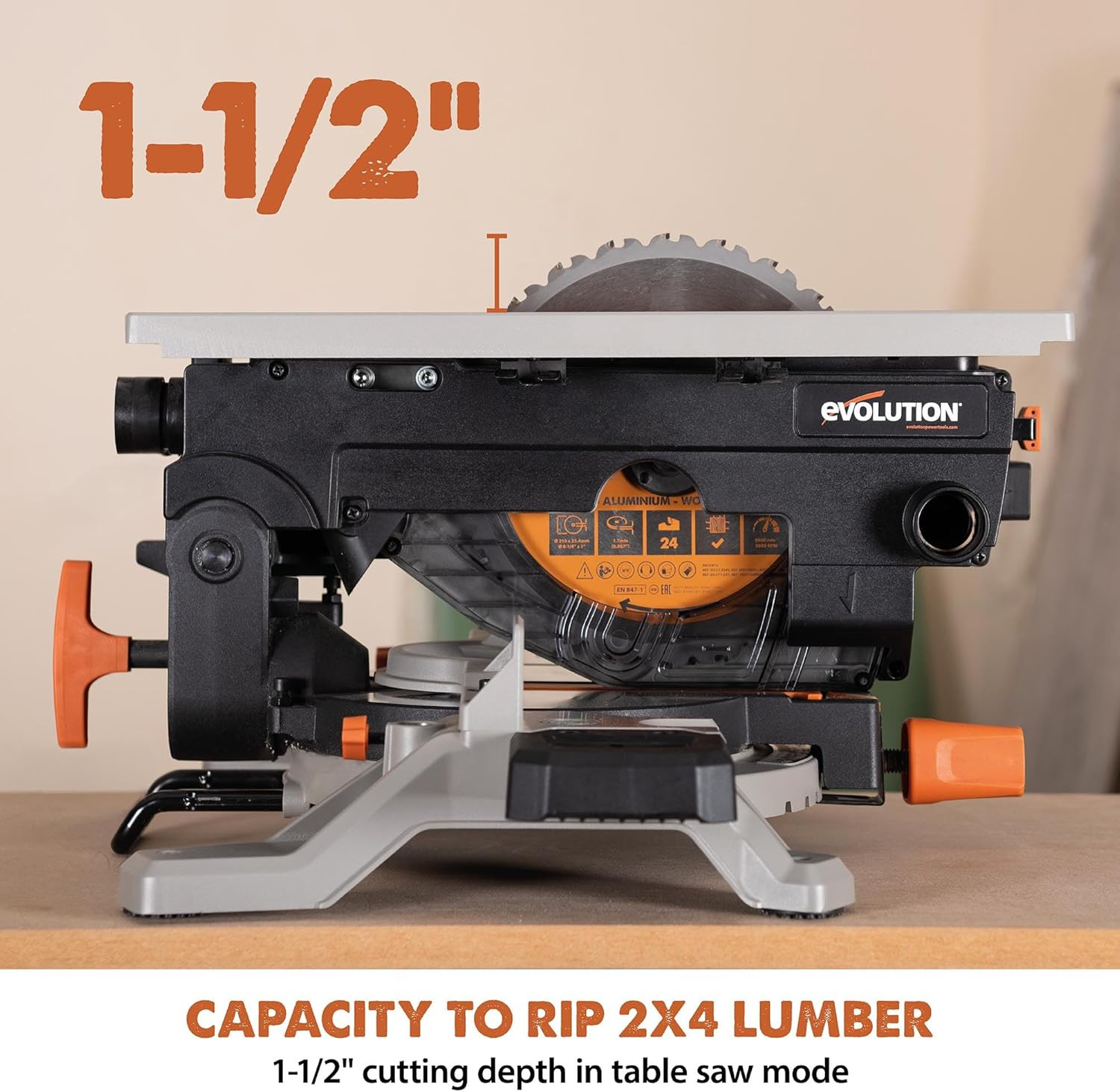 Evolution R8MTS 8-1/4&Prime; Convertible Miter/Table Saw – Multi-Function Saw – 0-45°