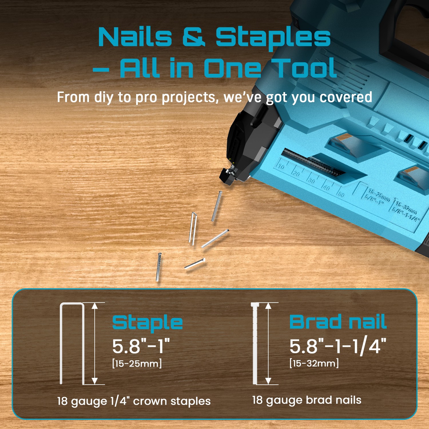 Seesii 18 Gauge Cordless Brad Nailer and Stapler Gun 2-in-1 Electric Nail Gun