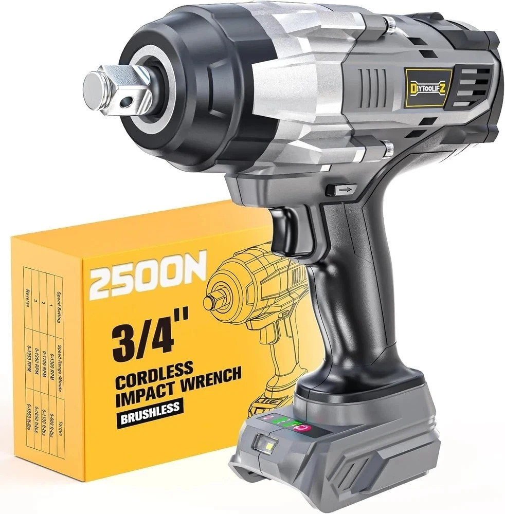 3/4&Prime; Cordless Impact Wrench Compatible with Dewalt 20V Battery: 1850Ft-Lbs(2500N