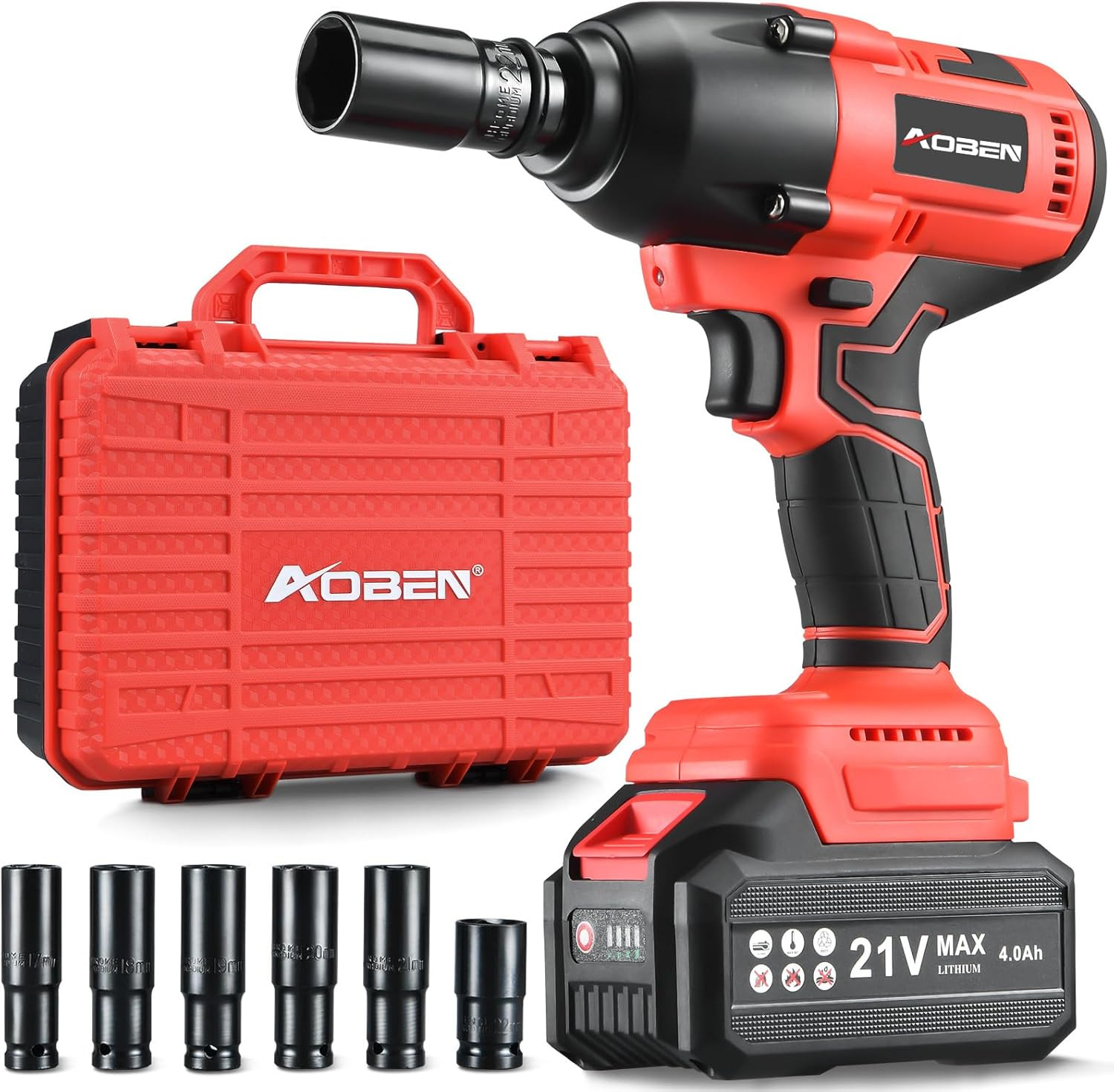 Cordless Impact Wrench 1/2 Inch, Power Impact Gun Kit, Max 600N. M/450Ft-Lbs Hig