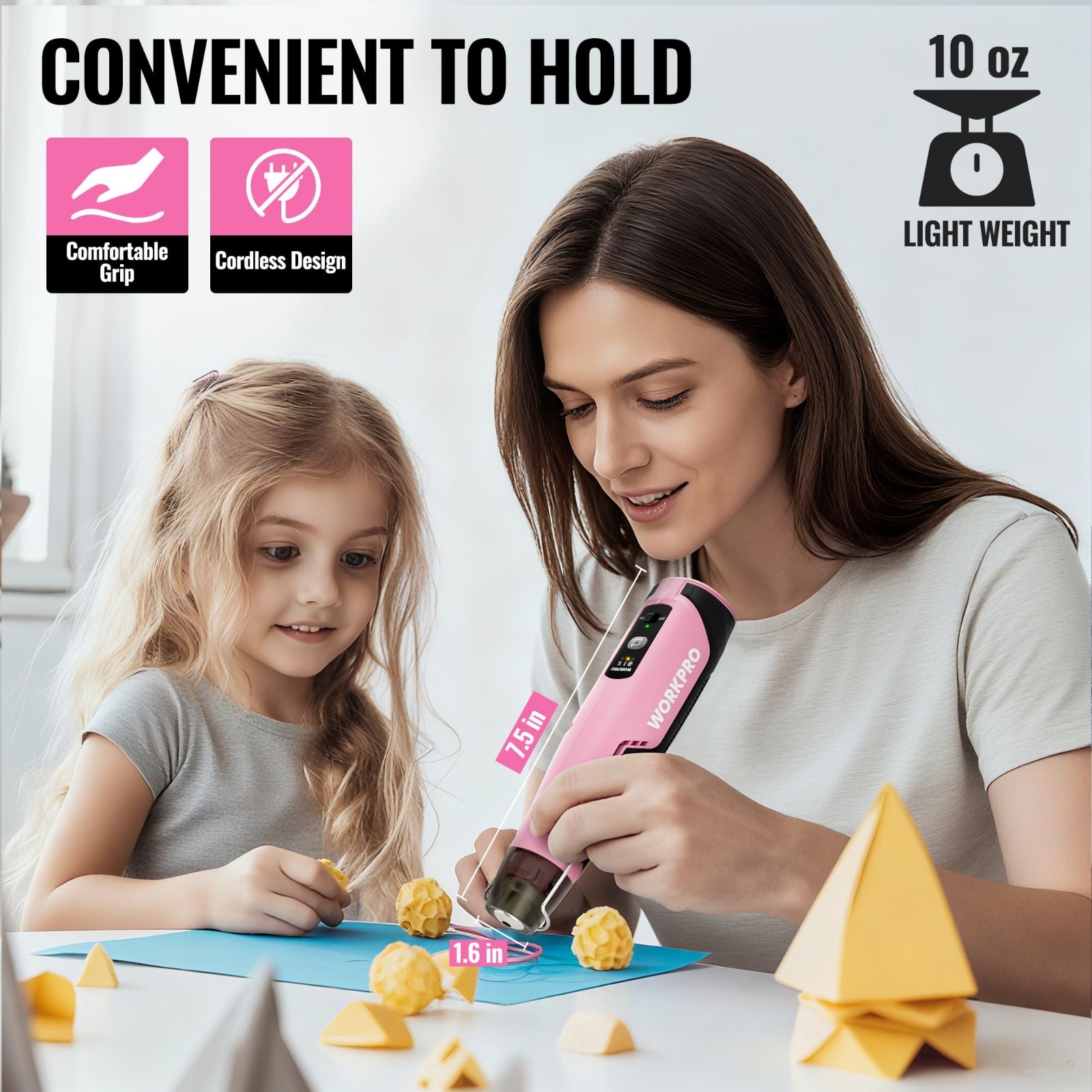 7.2V Pink Cordless Mini Heat Gun – Fast Heating, 3 Temp Settings, USB-C, DIY Cra