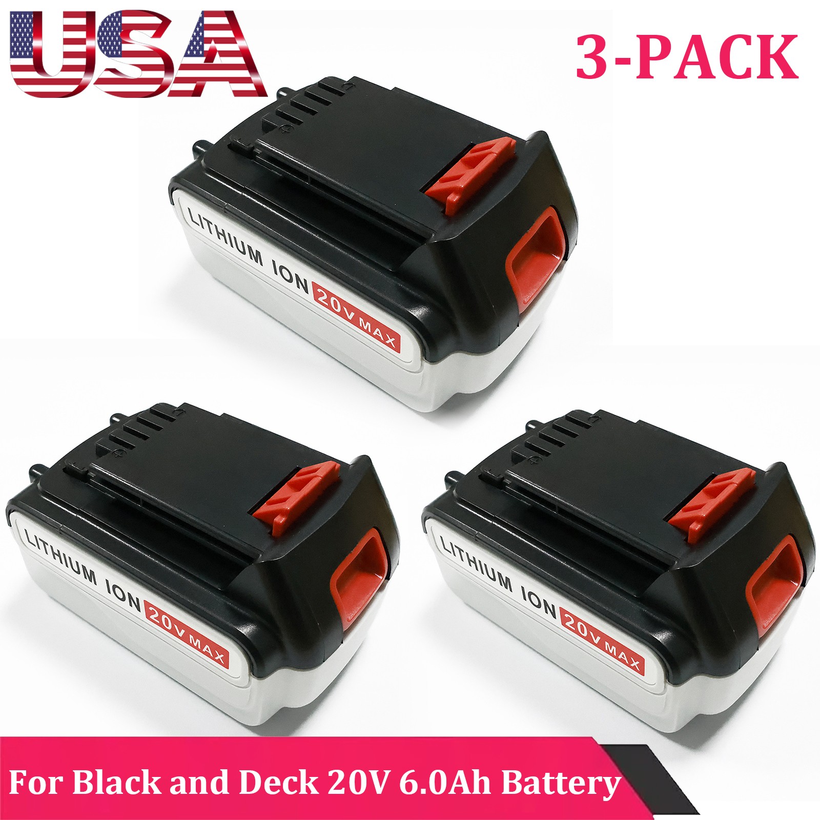 3x 20V 6.0Ah for Black and Decker 20Volt Max Lithium-Ion Battery LBXR20 LBXR2020