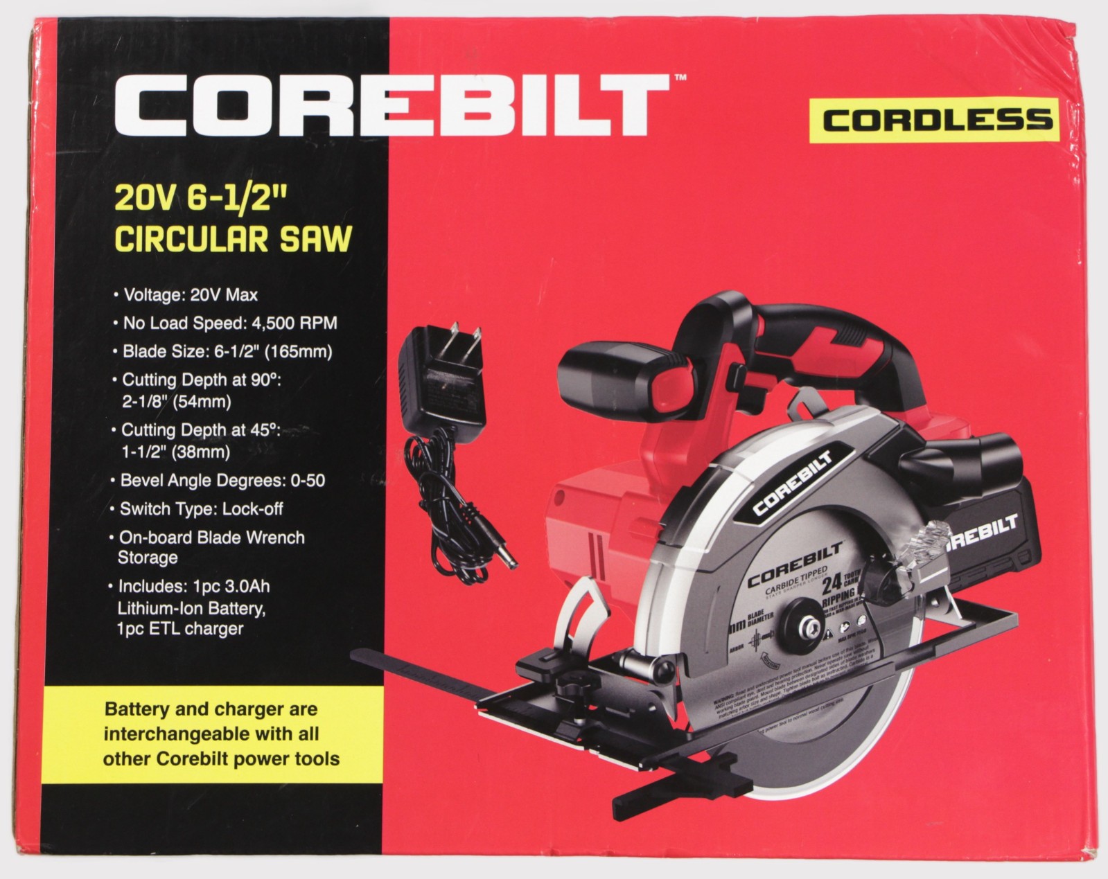 COREBILT 20V 6 1/2&Prime; Circular Saw Kit- NEW- + 3AH Lithium-Ion Battery & Charger++