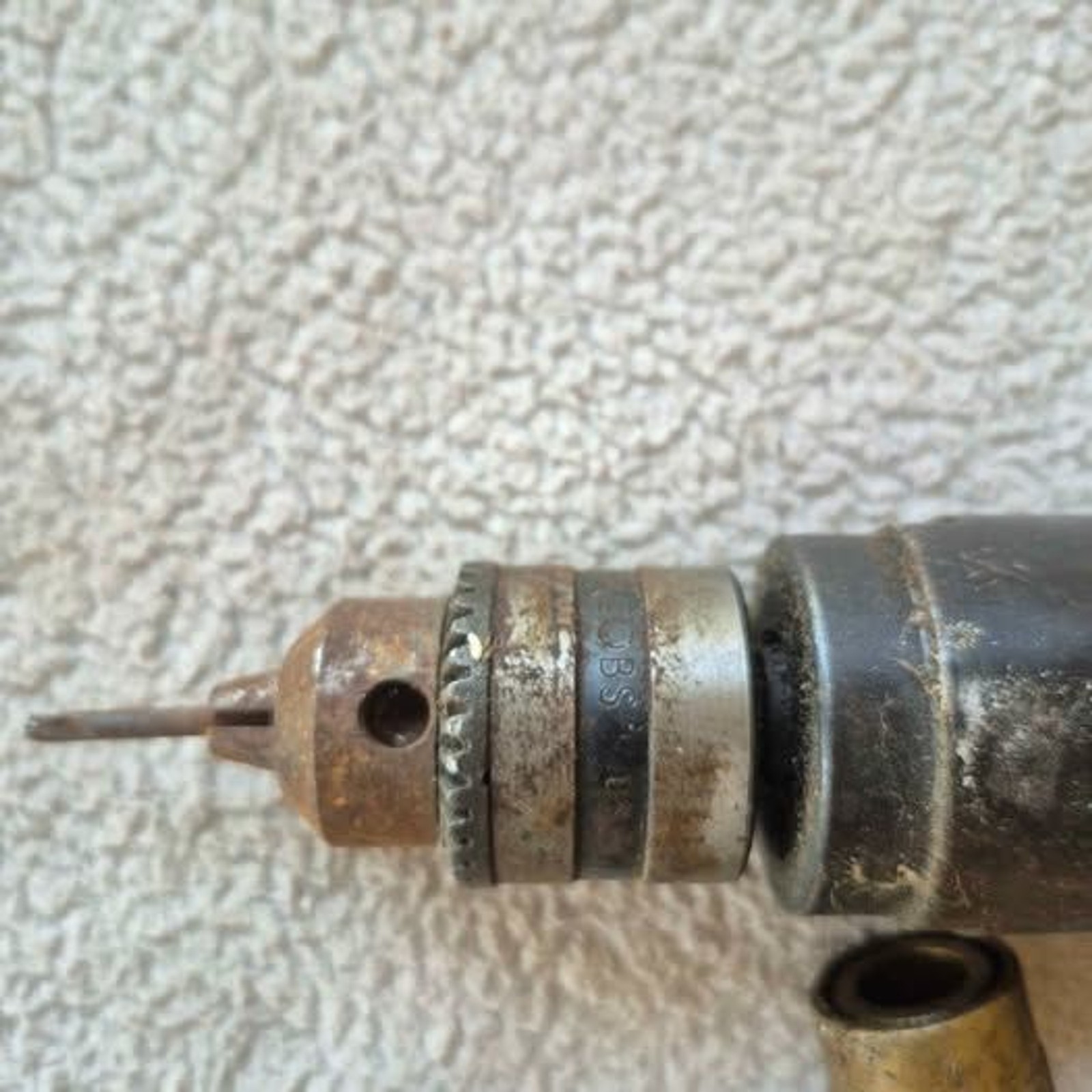 Vintage Pneumatic Air Drill with Assorted Air Hose Couplers