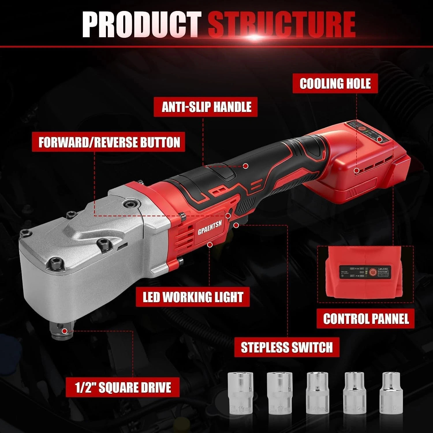 Electric Right Angle Impact Wrench Compatible with Milwaukee M18, 1/2&Prime; 206 Ft-Lb