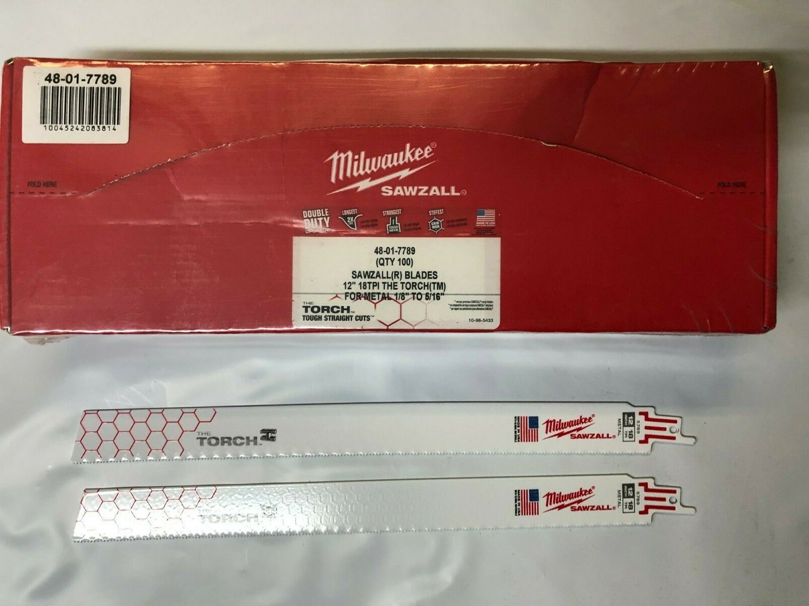Milwaukee 100 Pack 12&Prime; Torch Sawzall 18 tpi Metal Blades 48-01-7789 2 DAY SHIP