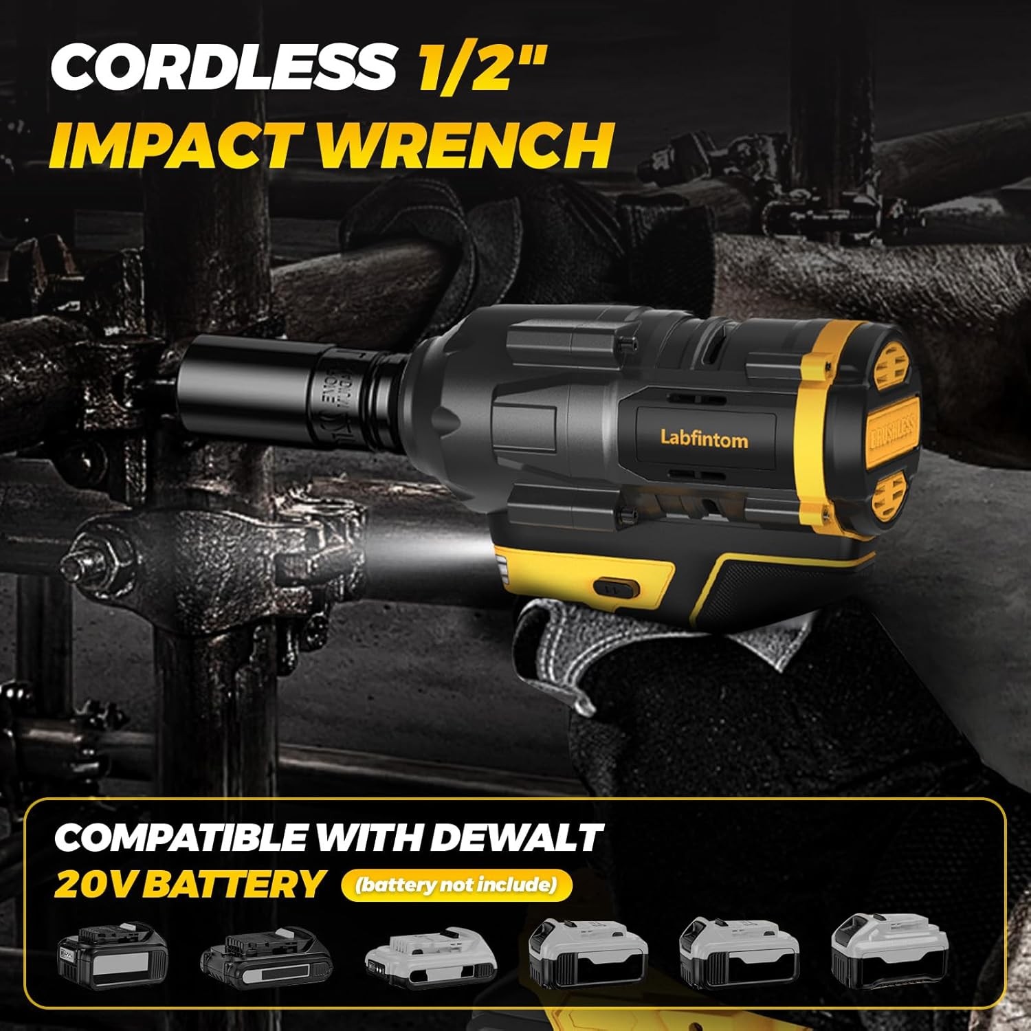 Cordless Impact Wrench for De-Walt 20V Battery, 1/2&Prime; High Torque Impact Gun, 900