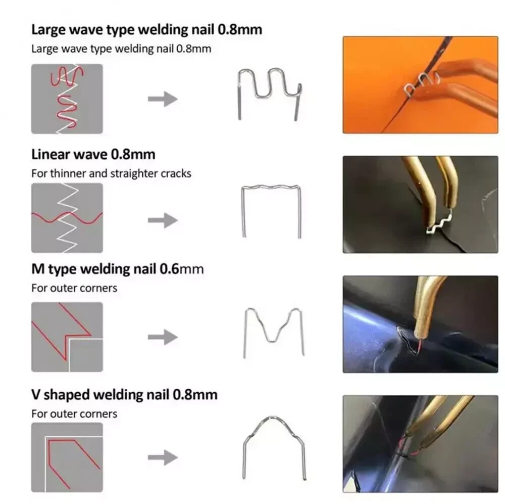 600 Pcs Plastic Welding Nails, 6 Styles, with Storage Case, 0.6-0.8 Mm Vari