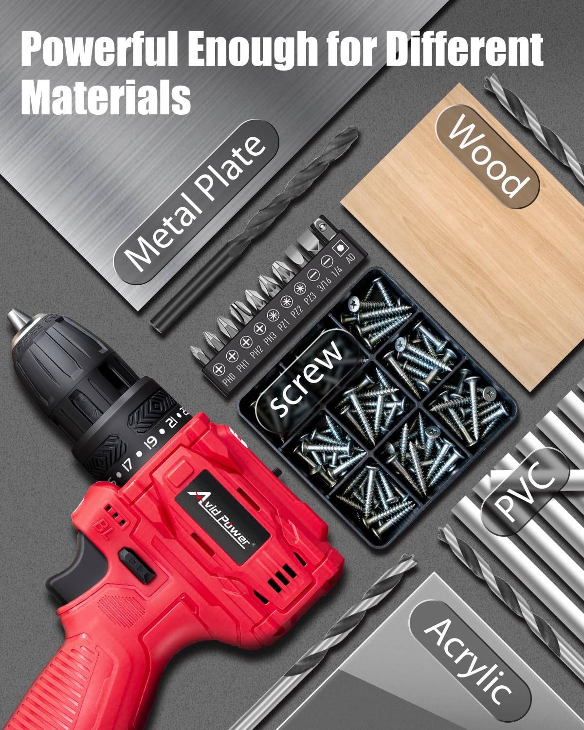 Brushless Power Drill Set, 2-Speed Control, 3/8-Inch Keyless Chuck & 25+1 Pos…