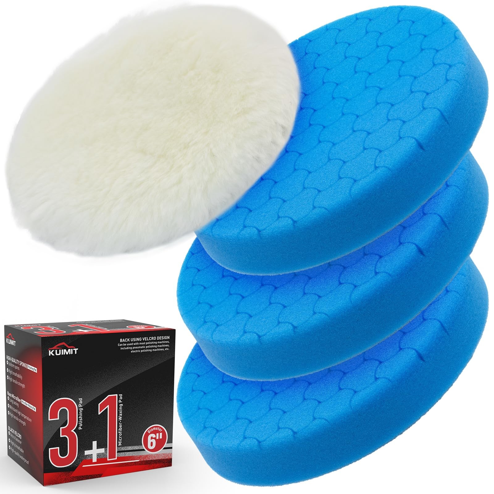 3 PCS Blue 6.5 In Buffing Polishing Pads Sponge Kit For 6 Inch Backing Plate