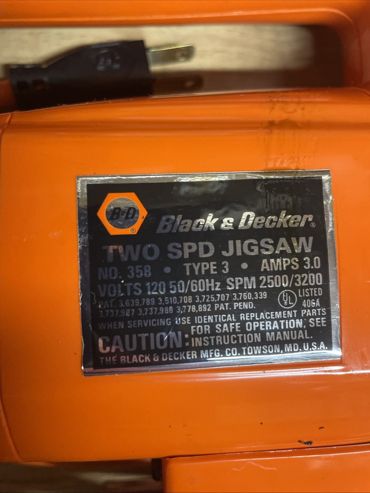 Vintage Black & Decker Variable Speed Jigsaw No. 358 Kit w/ Case, Manual, Blades