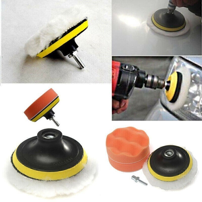 5PCS Car Polishing Buffing Pads Discs With Drill Adapter Kit For Auto Cleaning
