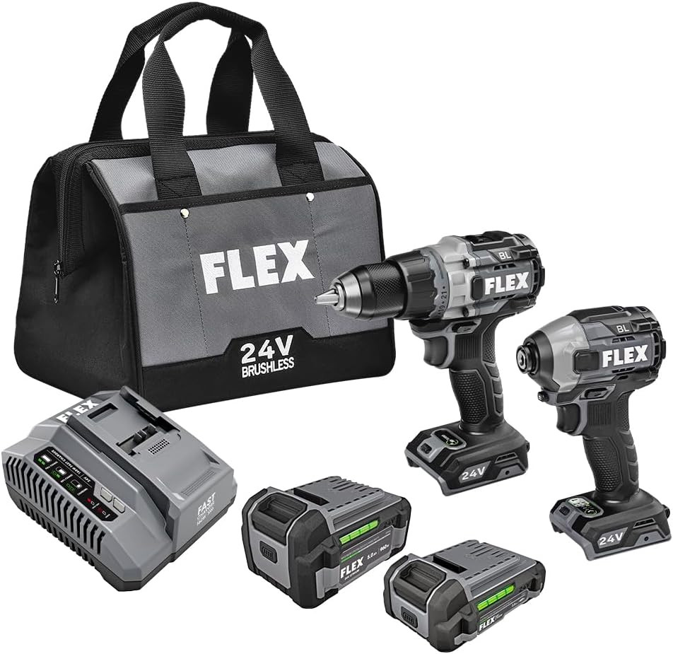 FLEX 24V Brushless Cordless 2-Tool Combo Kit: 1/2-Inch Drill Driver with Turbo M