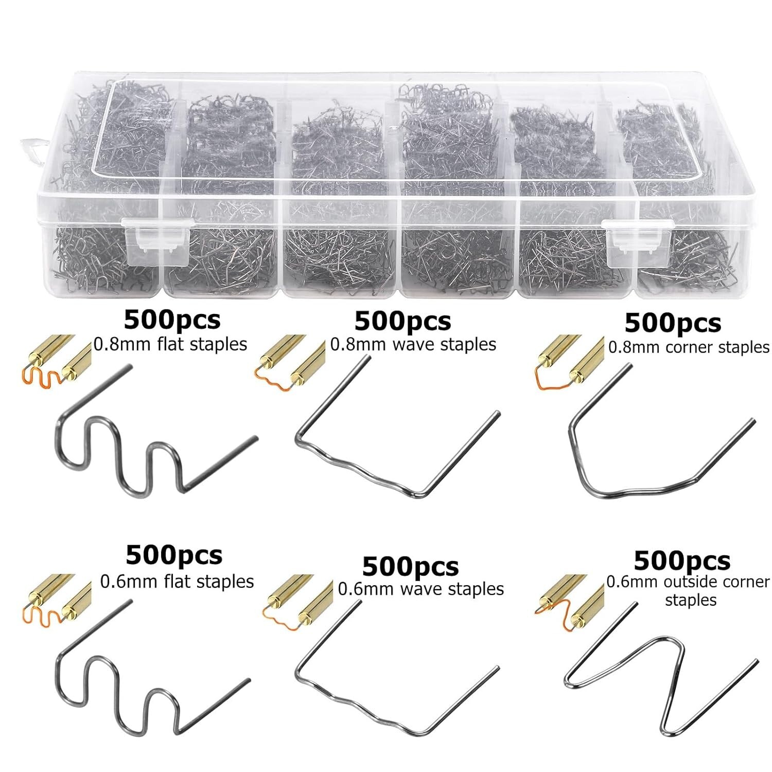 3000 Pieces Hot Staples Plastic Welder Staples Welding Hot Staples Wave Corner U