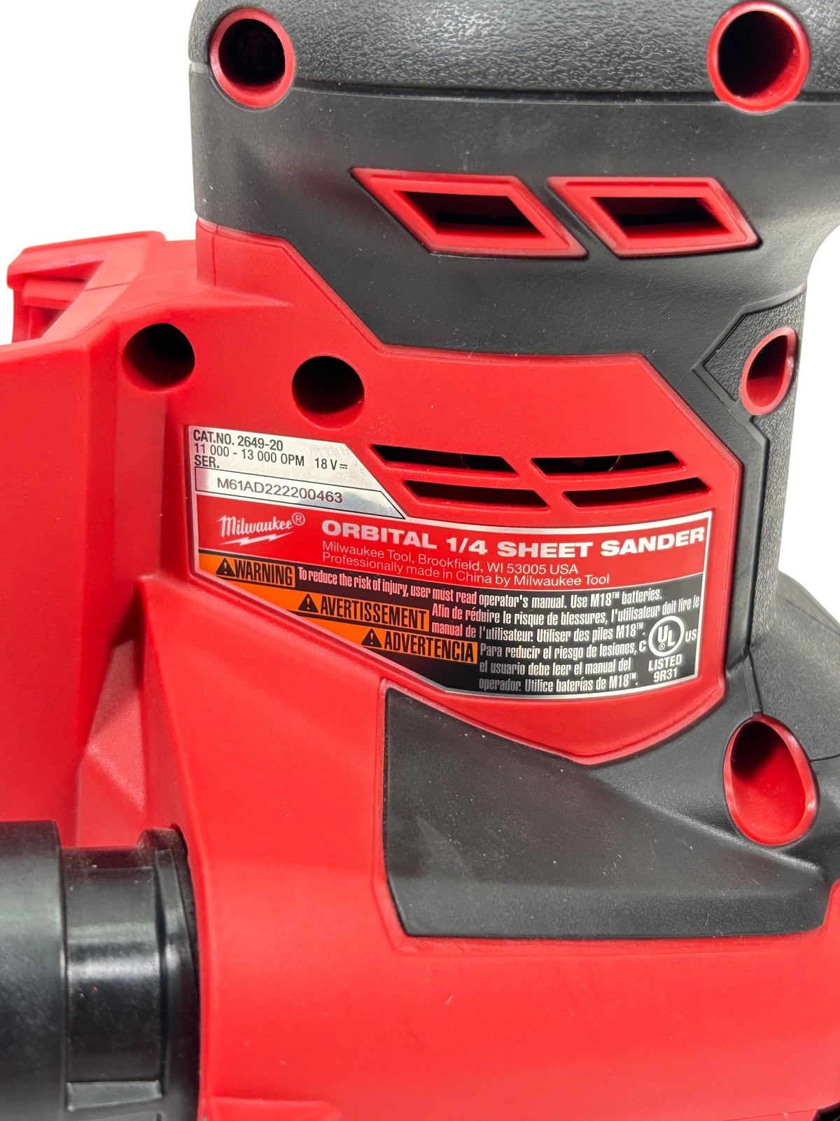 Milwaukee 2649-20 18V Lithium-Ion Cordless 1/4 in. Sheet Sander