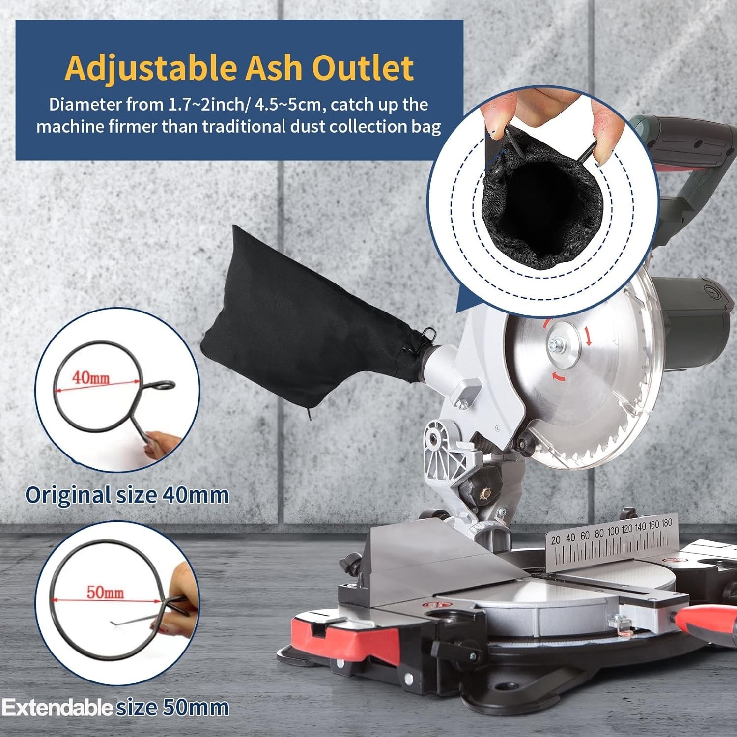 Miter Saw Dust Bag for 255, 2 Pack Dust Collector Bags with Zipper and Wired Adj