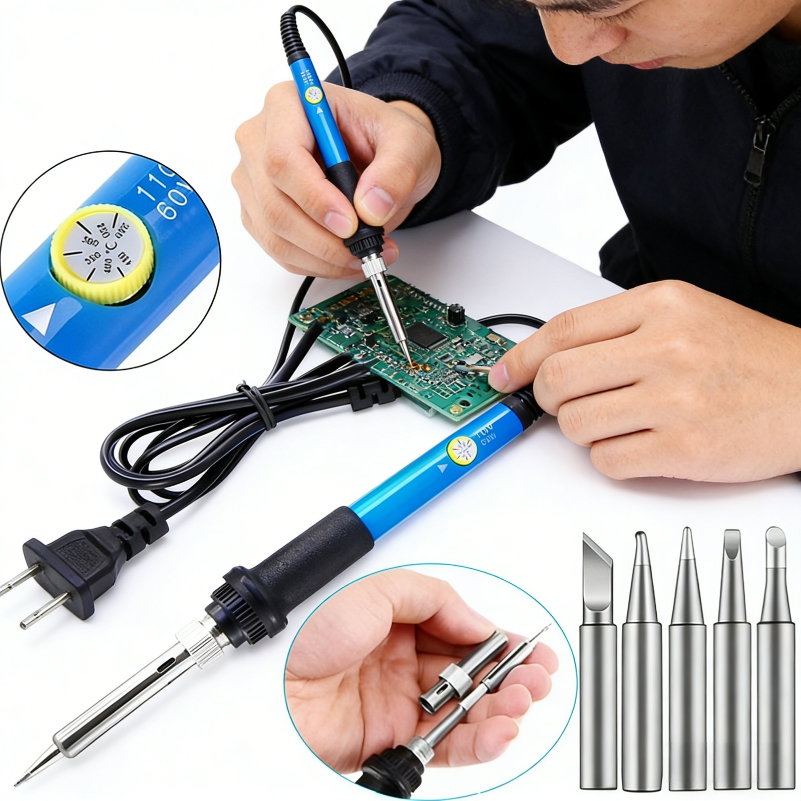 Electric Soldering Iron Gun Adjustable Temperature 60W 110V Welding Solder Wire